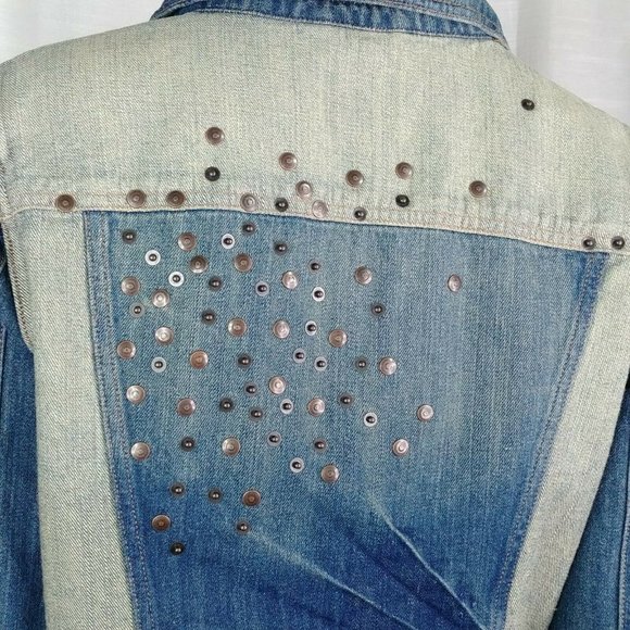 DKNY Jeans Two Toned Studded Denim Jacket Size L - Picture 7 of 12
